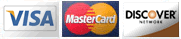 Credit card logos: Visa, MasterCard, Discover